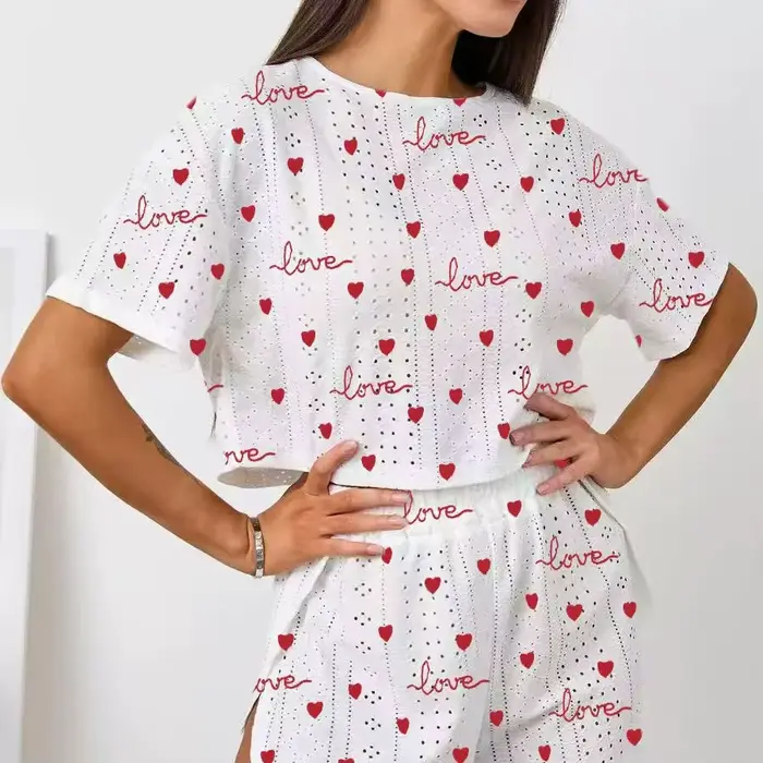 Pohodlné a štýlové letné módne Jacquard tlače dvojdielne pyžamo pre ženy na špeciálne príležitosti spať v lete a na jeseň