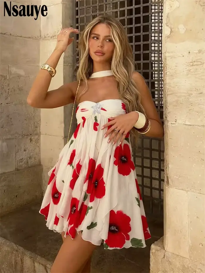 Robe NSAUYE en polyester sexy et club pour femmes, mini sans manches, décolleté haut, coupe montée sur le cou, style hors de l'épaule, silhouette une ligne, occassions spéciales et soirées de gala