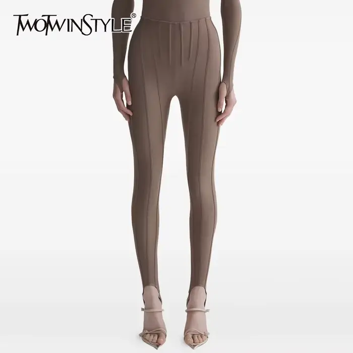 TWOTWINSTYLE pevný skladaný elegantný nohavice pre ženy s vysokým pásom