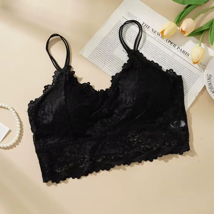 Haut à bretelles en dentelle à fleurs pour femmes, Sexy, ajouré, doux pour la peau, couleur unie, co