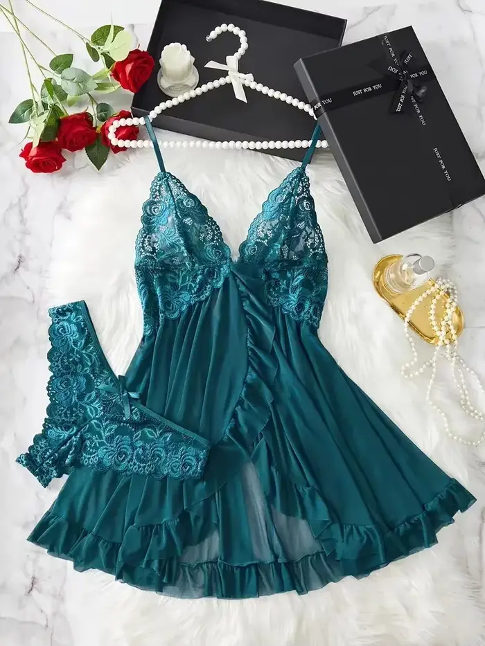 Dámske sexy nočná košeľa čipka košeľa košele nočná košeľa pevné štíhle mäkké šaty V-neck plné sklzu nočné košele a šaty