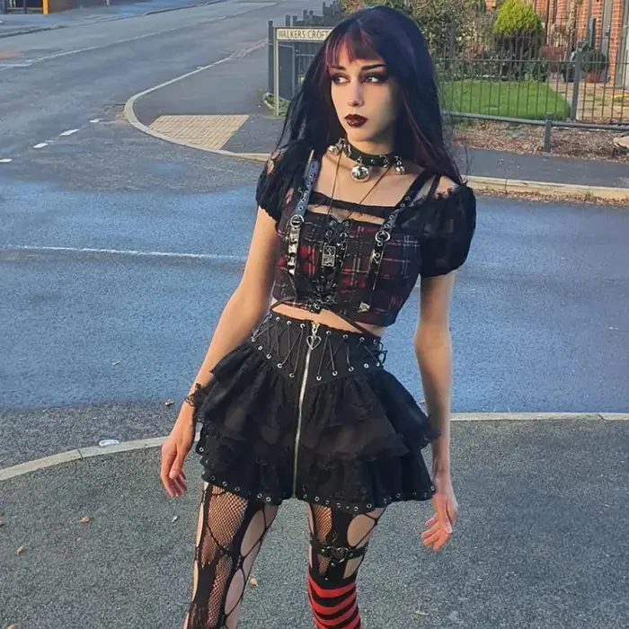 Gothique patineuse Punk Vintage taille haute jupe femmes fermeture éclair avant Style japonais Kawai