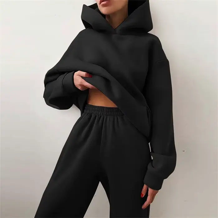 Ensemble de pull à capuche et pantalon cargo uni pour femme, style streetwear, idéal pour les activités sportives et les journées d'automne