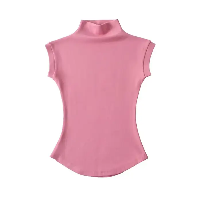 Femmes été Sexy col roulé sans manches T-Shirts hauts solide coupe ajustée pulls t-shirts décontract