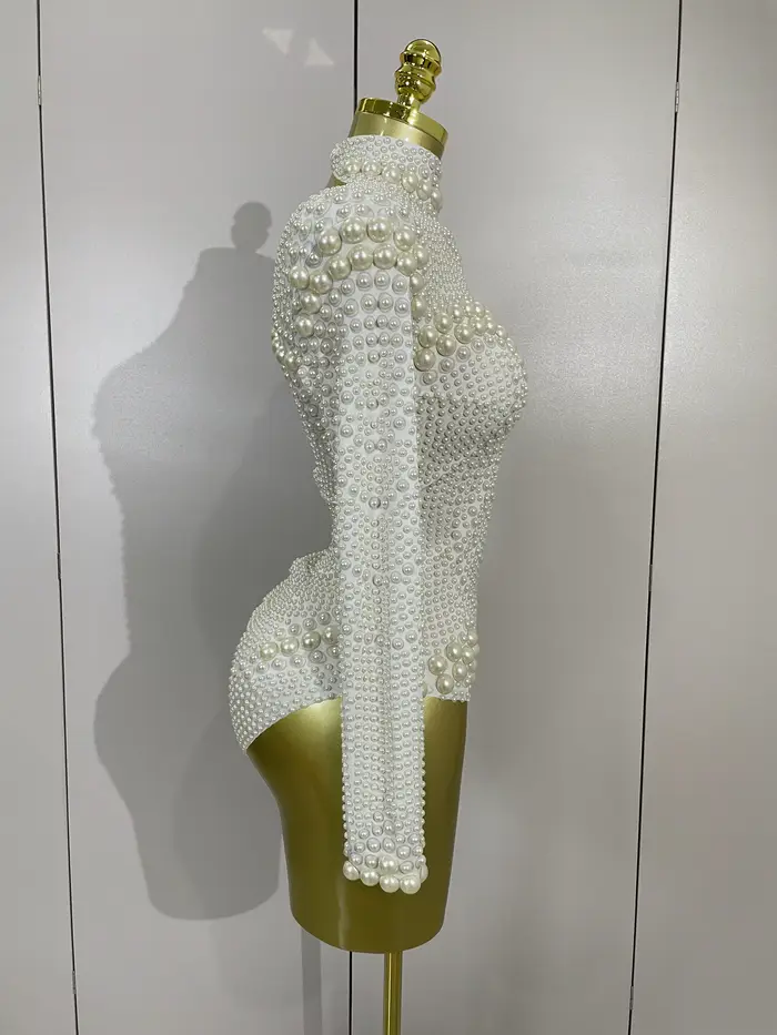 Biela korálková kombinéza pre ženu sexy ceruzka nohavice klubová párty narodeninová párty DJ scéna noc
