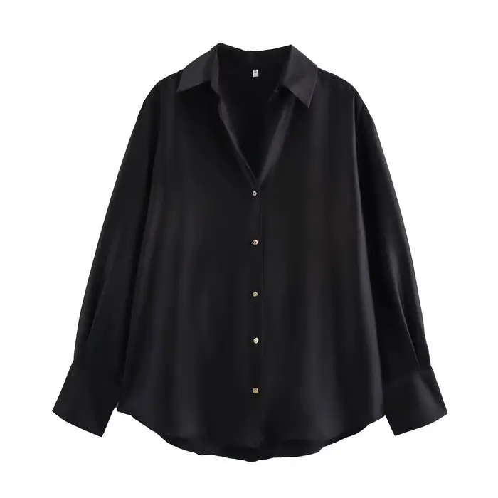 DUOPERI femmes mode Satin marron Blouse revers cou manches longues Vintage femme Chic dame chemises