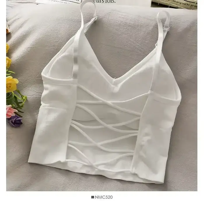 Débardeur Sexy pour femmes, soutien-gorge intégré, couleur unie, haut court, épaules dénudées, Camis