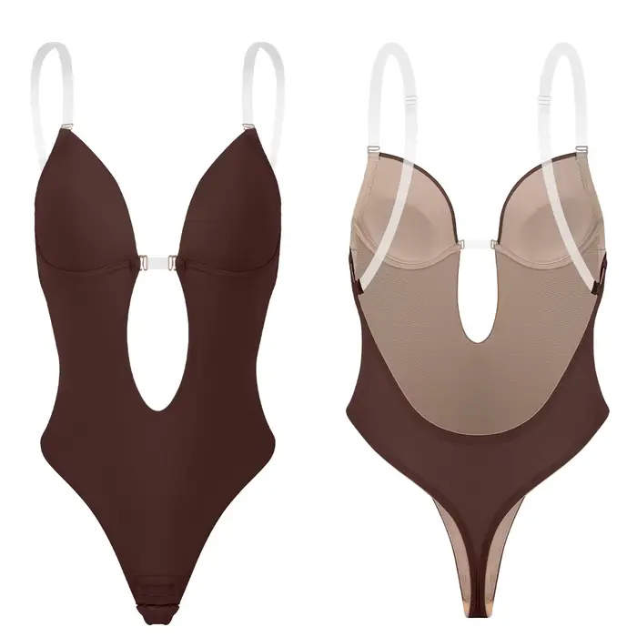 Body dos nu pour femmes, soutien-gorge intégré, bretelles multiples, tongs, modelant le corps, plong