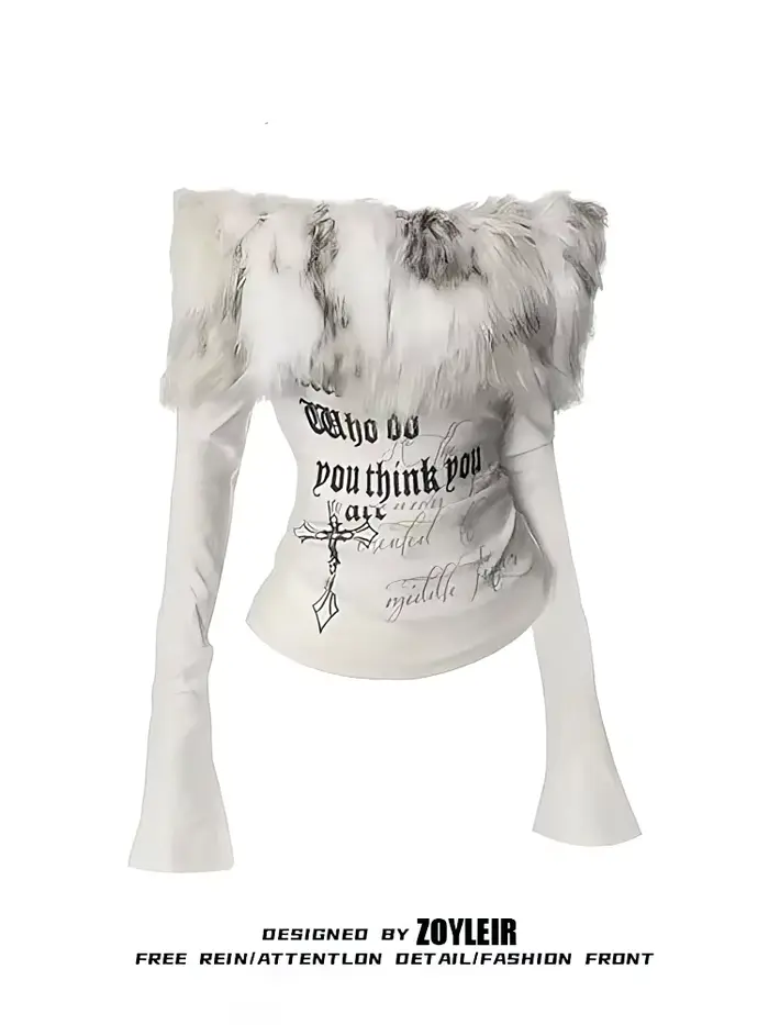 T-shirt manches longues femme, haut à épaules dénudées, Vintage, basique, blanc, Y2k, automne-hiver,