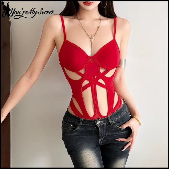 Sexy čierny body pour femmes avec incisions pour clubs, hip-hop et performances nocturnes