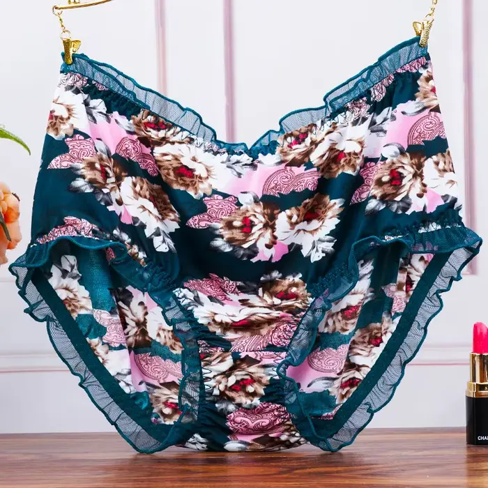 Plus veľkosť polovice pása ženy nohavičky módne tlač nohavičky spodná bielizeň dámy sexy čipky volánky bezšvíkové elastické spodky spodná bielizeň