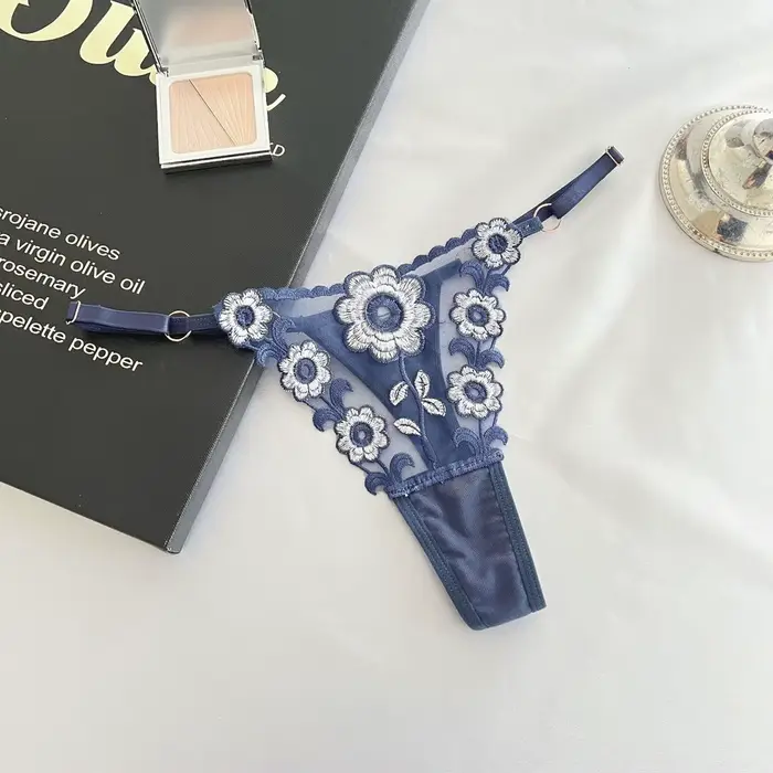 Culotte string sexy pour femme avec broderie florale en dentelle, taille basse, confortable, à découpes et ceinture ajustable