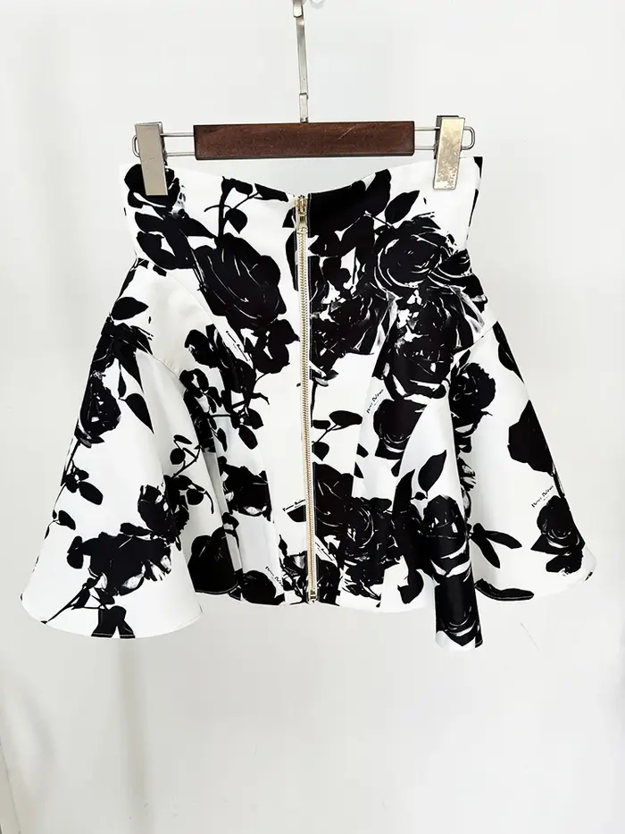 HIGH STREET Nouveauté 2026 Mini-jupe florale imprimée pour femme, style défilé de créateur, avec bou