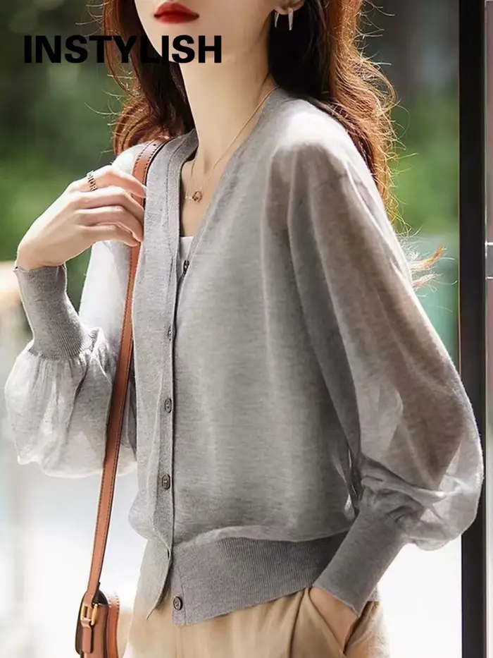 Cardigan à simple boutonnage pour femmes, col en V, mince, résistant au soleil, tricot coréen élégan