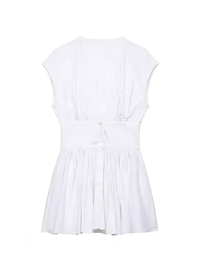 TFMLN Robe Courte Chemise Tendance pour Femme, Coupe Slim Décontractée, Manches Courtes, Col en V, B