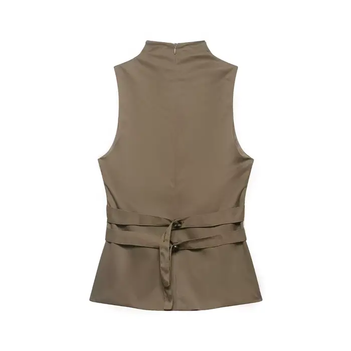 Gilet décontracté pour femme, bicolore, à double boutonnage, col montant, sans manches, cintré à la 