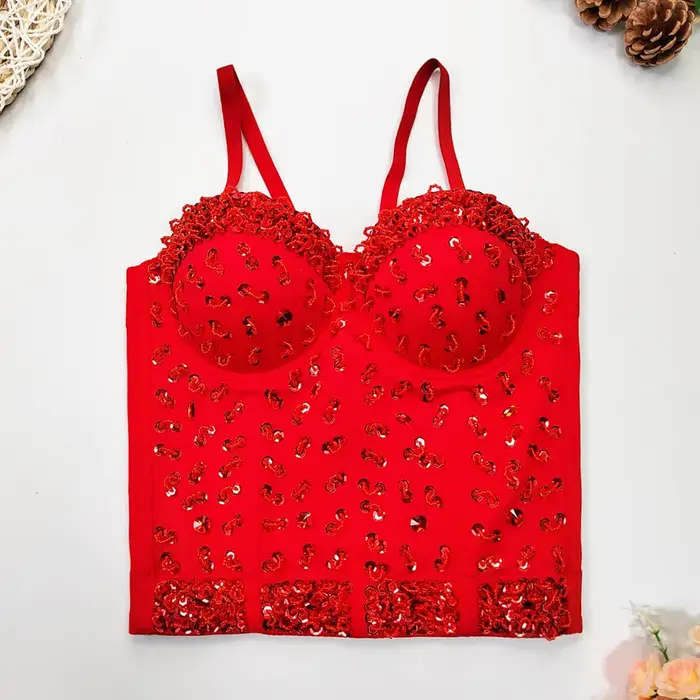 SXTHAENOO-Haut court sans bretelles pour femme, soutien-gorge en glabustier, diamant, fleur, boîte d