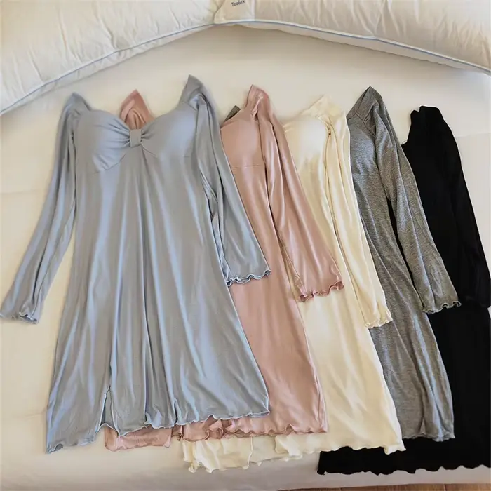 Chemise de nuit pour femmes en modal, taille M à XXL, avec col en V, pour hiver, couleur noir, bleu, rose, jaune et gris, confort royal pour les nuits froides
