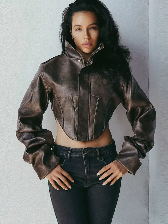 Nibber Hottie Crop Veste Femmes Col Roulé Pu Irrégulière Zip Bouton À Manches Complètes Sauvage Sexy