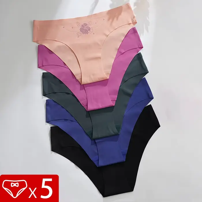 Sous-vêtements Ultra-fins sans couture, culotte Invisible pour femmes, slip Sexy en soie glacée, taille basse, respirant, extensible, doux, 5 pièces