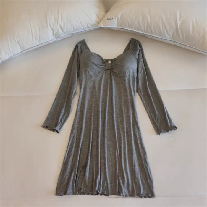 Chemise de nuit pour femmes en modal, taille M à XXL, avec col en V, pour hiver, couleur noir, bleu, rose, jaune et gris, confort royal pour les nuits froides