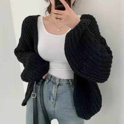 Dámsky vintage Harajuku kardigán s lampiónovými rukávmi