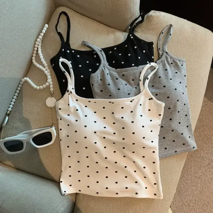 Vybavená polka dot podprsenka pre dievča, v tvare U späť, polstrované tielko s popruhmi, protišmykový rúrkový top pre dievča, Sexy poprsie, odnímateľné poháre, ležérne oblečenie