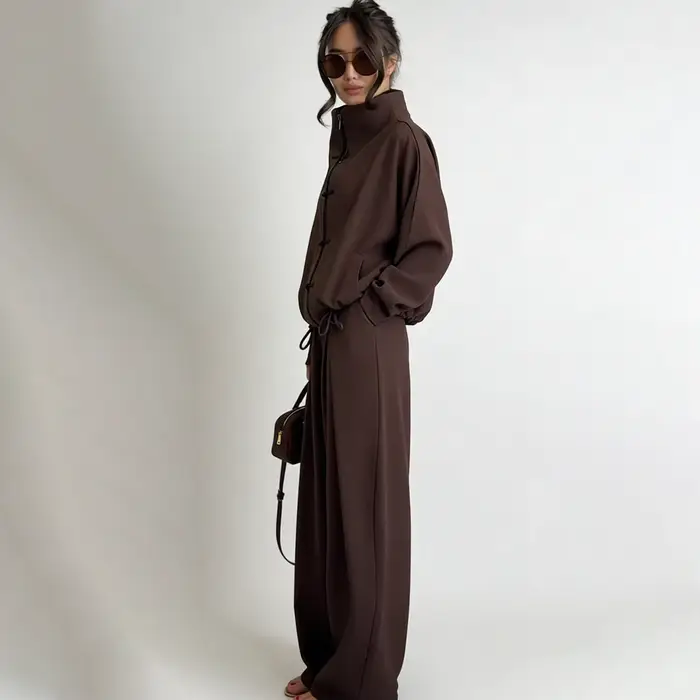 LIMO 2026 Femme : Ensemble deux pièces élégant à nœud chinois – Haut zippé à col montant et pantalon