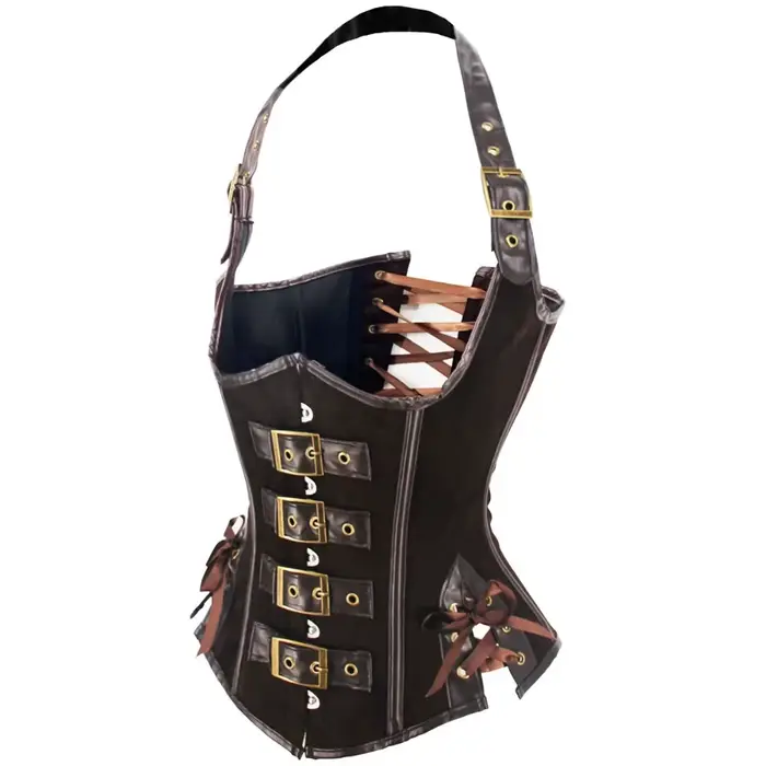 Steampunk hnedý korzet z PU kože