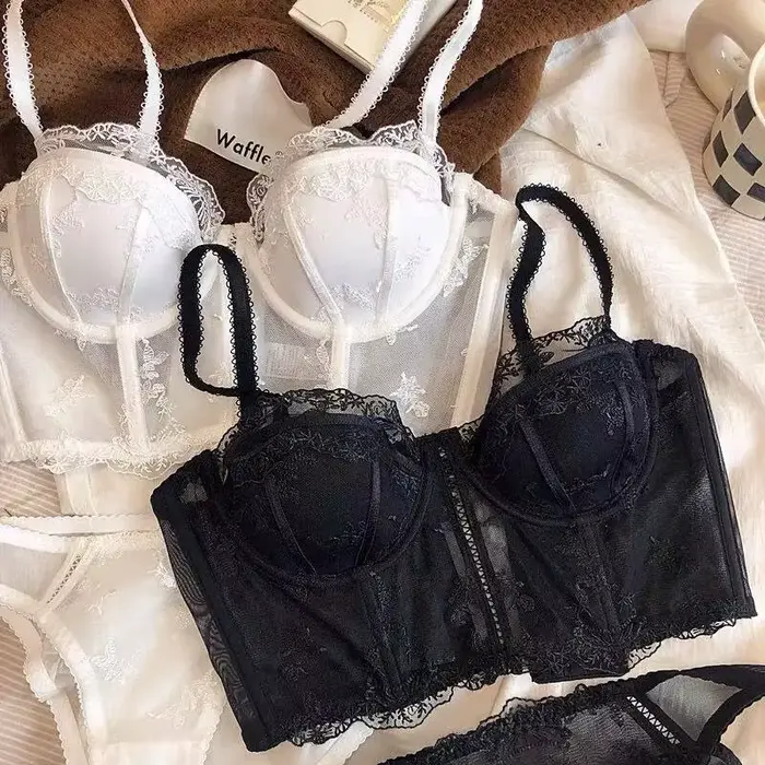 Dlhá podprsenka z vyšívanej čipky tri štvrtiny sexy opláštenie galbant pre ženy špeciálne príležitosti spodná bielizeň francúzsky retro
