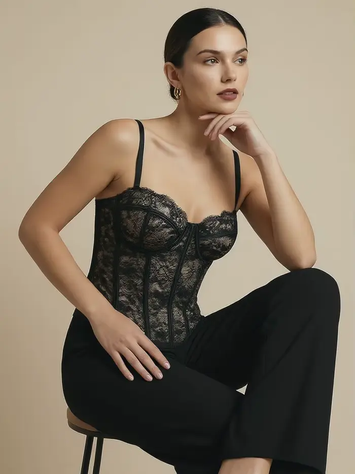 Sexy čierna čipkovaná košeľa