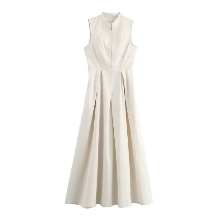MUJER 2025 robes longues drapées pour femmes fermeture éclair sans manches robe Maxi femme vacances 