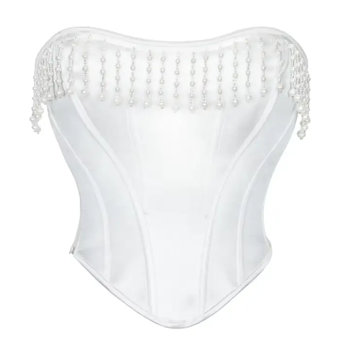 Corset en perles blanches, vêtement court, Noble et élégant, Style princesse, à chevrons, vêtements 