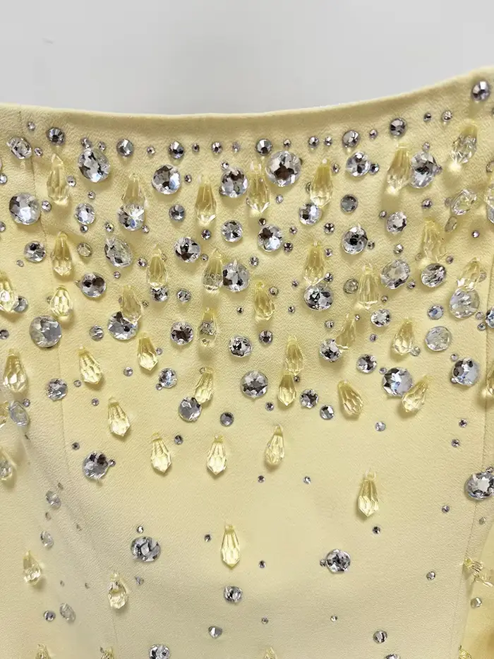 Robe longue maxi pour femme, col carré, perles et diamants, manches longues, nouvelle mode 2026, hau