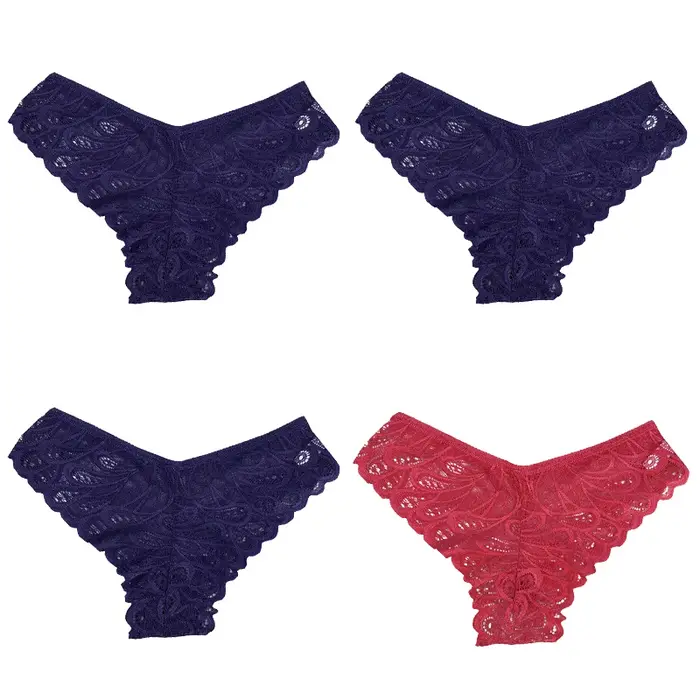 4 kusy/sada dámske čipkované sexy nohavičky spodná bielizeň jednofarebné priesvitné intímne nízky pás