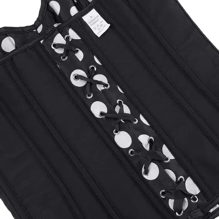 Corset bustier en satin pour femme motif à pois vintage à lacets avec baleines style burlesque pour clubwear cosplay et soirées gothiques