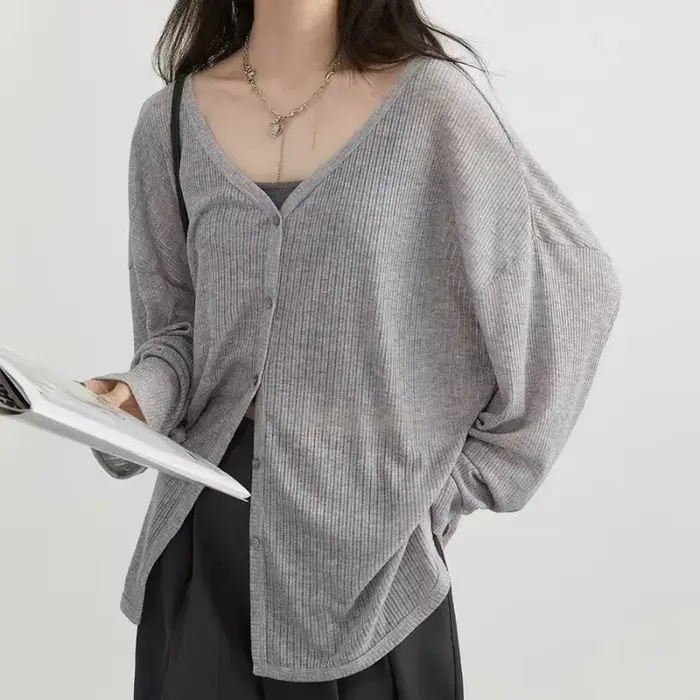 Cardigan femme nouveau col en v à manches longues femme chemise femme pulls Protection solaire femme