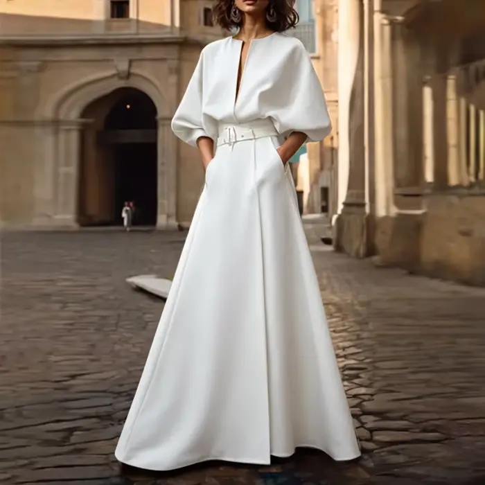 Americké šaty retro široký výstrih V polyester elastan pre ženy špeciálne príležitosti jarné leto