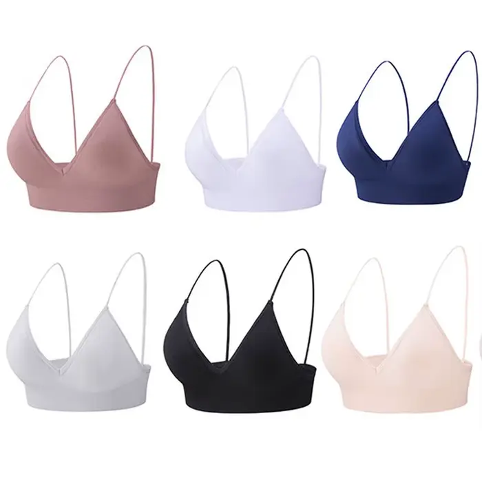Soutien-gorge de sport push-up sans armatures pour femmes, bonnets triangulaires fins, décolleté en V, haut de fitness et yoga, crop top, coupe triangle nylon