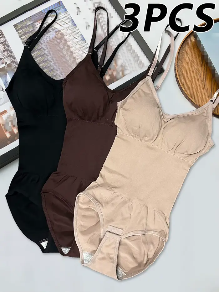 Lot de 3 bodys façonnant le corps de couleur unie, conçus pour soulever les bras, ils sont livrés av