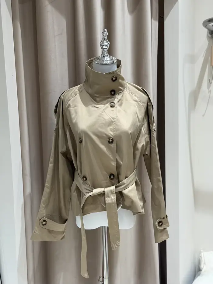 Trench court à taille ceinturée pour femme, manteaux à col montant et Double boutonnage, Chic, décon