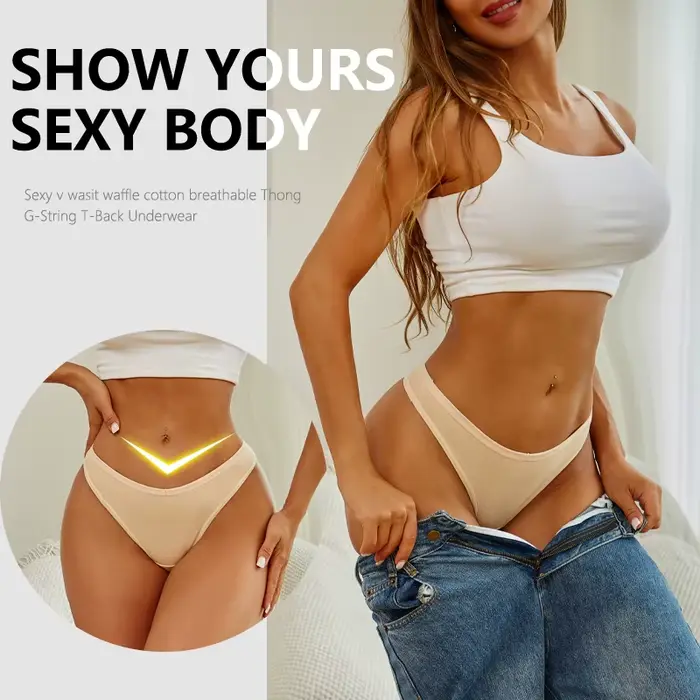 4 kusy / Set Sexy dámske bezšvíkové bavlnené nohavičky nízky pás tangá tangá priedušné dámske V pás spodná bielizeň mäkké