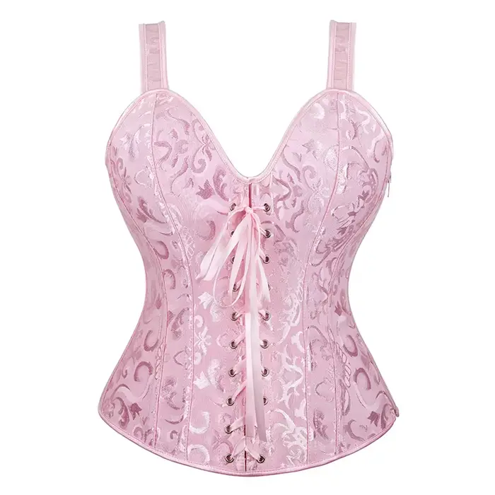 Corset rose pour femmes, bretelles, haut bustier Sexy, gilet, fermeture éclair, Lingerie, grande taille, gothique, victorien, Burlesque, Halloween, noir
