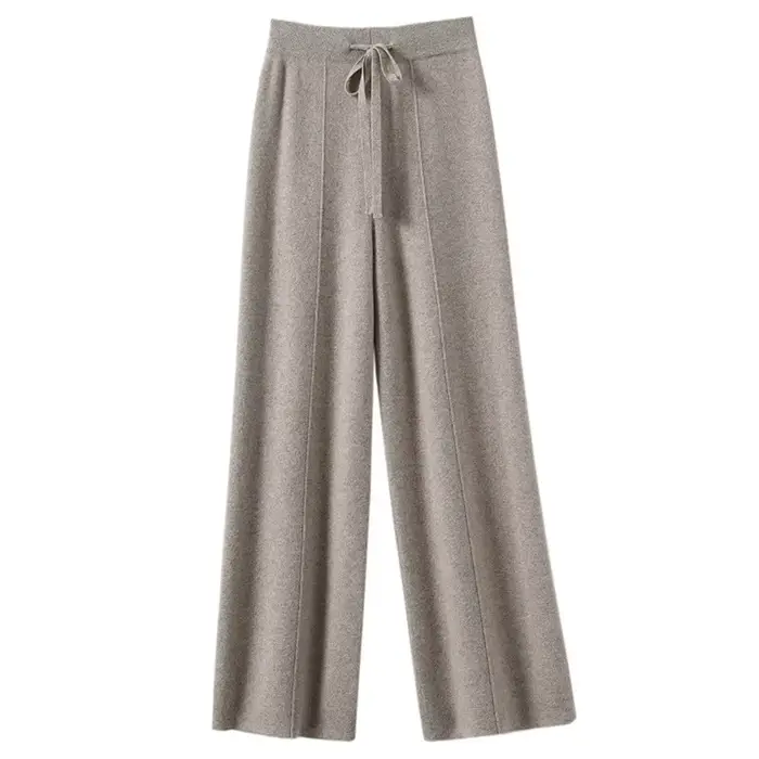 Pantalon taille haute en tricot chaud pour femmes, jambes droites à jambes larges, pantalon ample de