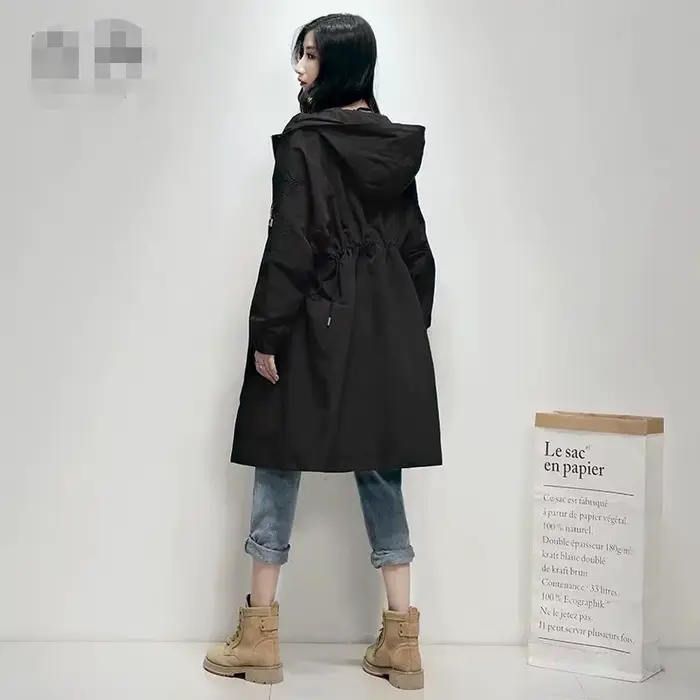Coupe-vent brodé Long pour femmes, manteau Chic, ample, taille collectée, mode Hong Kong, nouvelle c