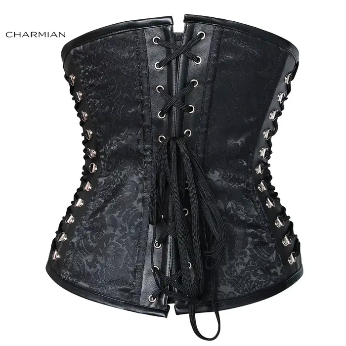 Charmian Steampunk Kožený Korzet pre ženy Vintage veľká veľkosť špirálová oceľová bez kostice PVC
