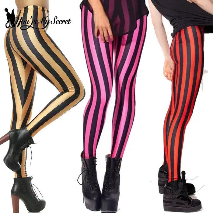 [You're My Secret] mode femmes Leggings Sexy taille haute élastique rayure imprimé pantalon décontra
