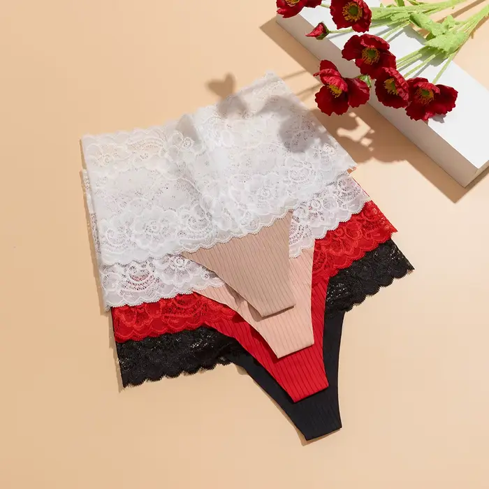 Culotte de soie et élasthanne en dentelle pour femmes, lingerie sexy avec fleur délicate, grandes occasions spéciales