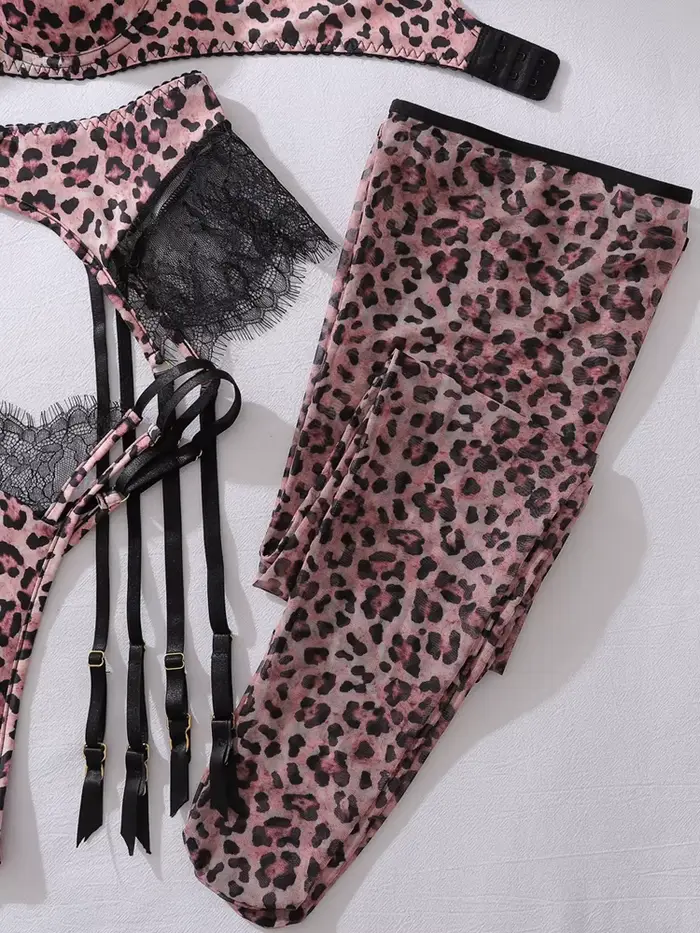 Belamimi leopard spodná bielizeň set s podprsenkami a podprsenka, sexy čipka spodná bielizeň pre ženy, exotické oblečenie bez cenzúry