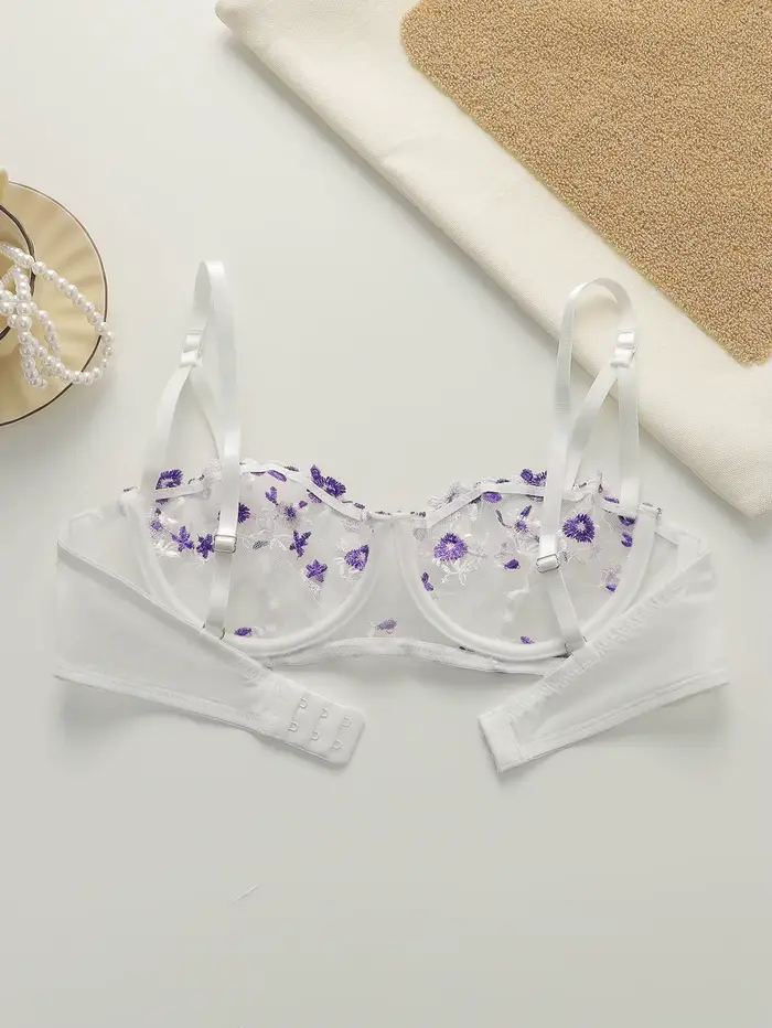 Krásne kvety vyšívané podprsenka, priehľadný sexy spodná bielizeň s nastaviteľnými popruhmi MR2956